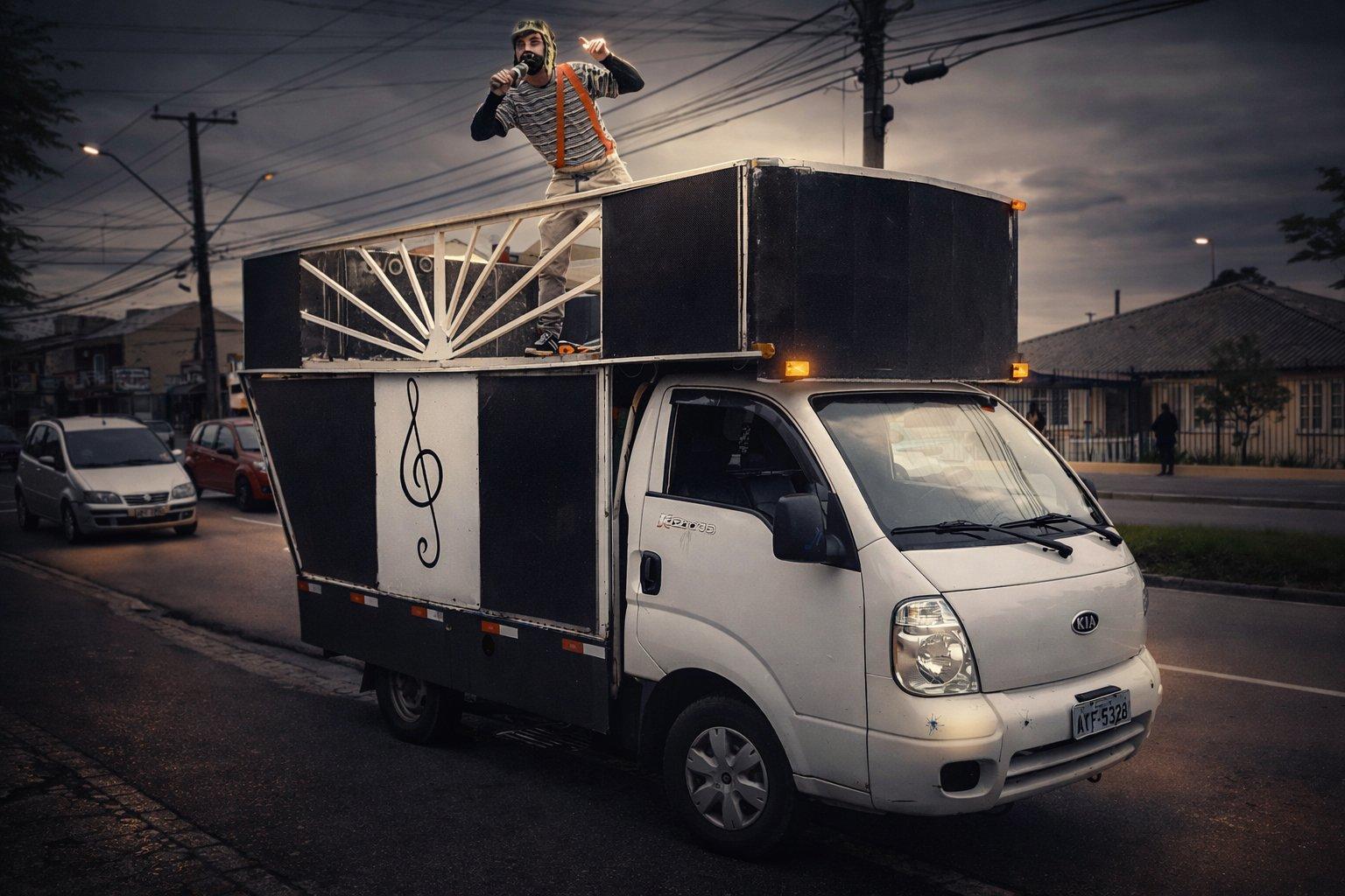 Trio elétrico em ação nas ruas de Curitiba